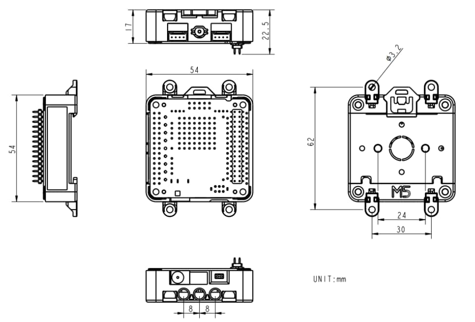 Mechanical Drawing - M5Stack M132 DinBase Interface Module